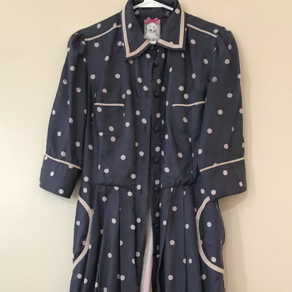 Grey and blush pink polka dots